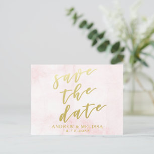 Save the date Blush & Faux Gold Script Postcard