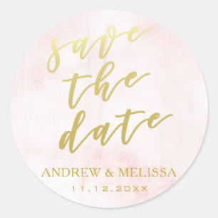 Save the Date, Blush & Gold Script Wedding Sticker