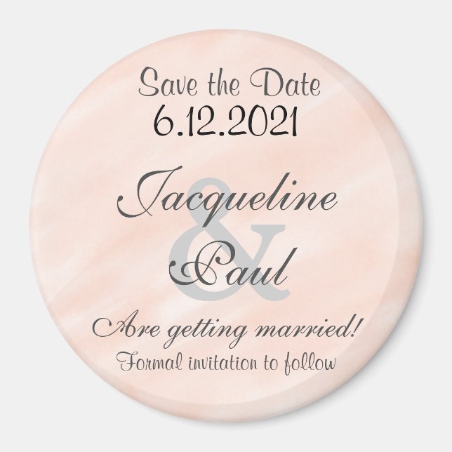 Save the Date Blush Personalised Round Magnet (Front)
