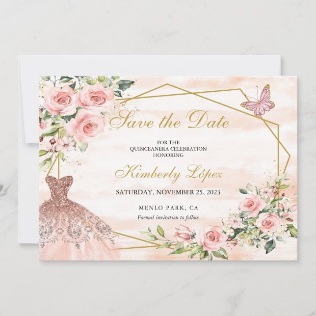Save the Date Blush Pink Flowers (Front)