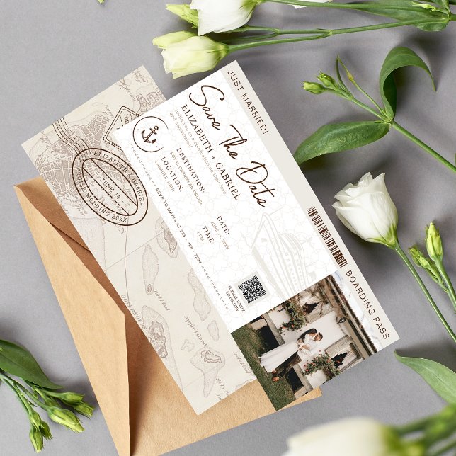 Save The Date Boarding Pass Cruise Wedding Invitation (Creator Uploaded)