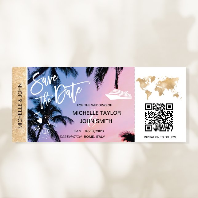 Save the Date Boarding Pass Map Cruise QR Code Inv Invitation (Creator Uploaded)