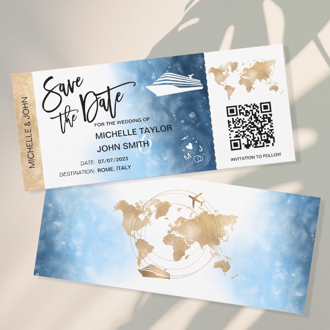 Save the Date Boarding Pass Map Cruise QR Code Inv Invitation (Creator Uploaded)