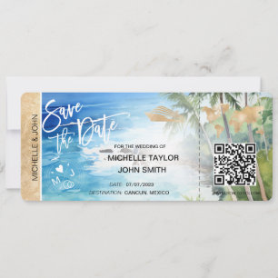 Save the Date Boarding Pass Map Cruise QR Code Inv Invitation