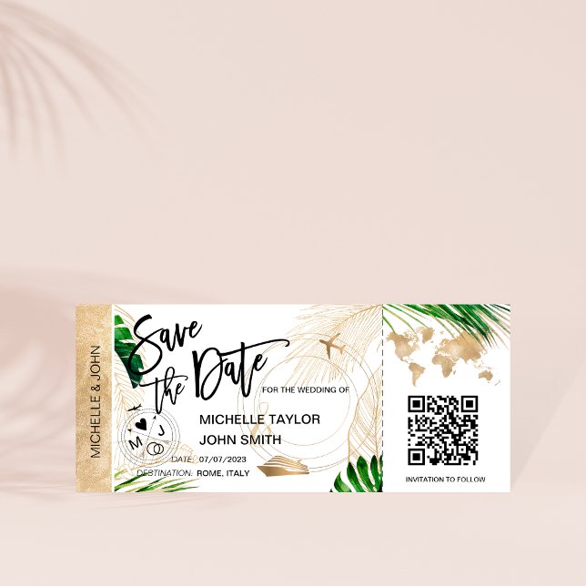 Save the Date Boarding Pass Map Cruise QR Code Invitation (Creator Uploaded)
