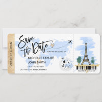 Save the Date Boarding Pass Paris Wedding Invitati