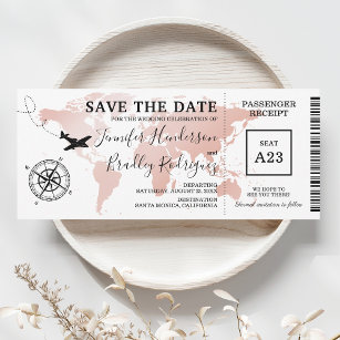 Save the Date Boarding Pass Rose Gold Map Invite