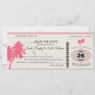Save the Date Boarding Pass to Bahamas