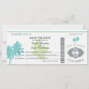 Save the Date Boarding Pass to Colombia
