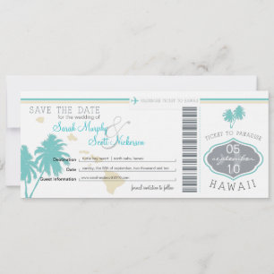Save the Date Boarding Pass to Hawaii