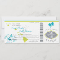 Save the Date Boarding Pass to Hawaii