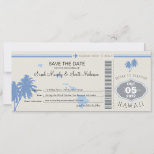 Save the Date Boarding Pass to Hawaii