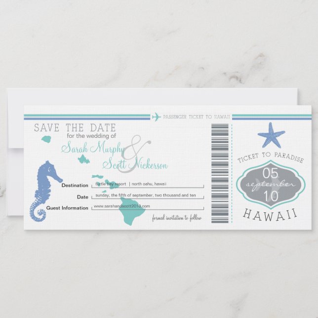 Save the Date Boarding Pass to Hawaii (Front)