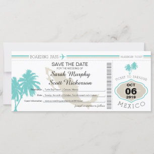 Save the Date Boarding Pass to Mexico