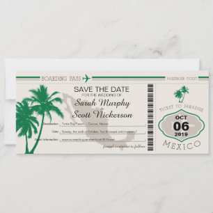 Save the Date Boarding Pass to Mexico