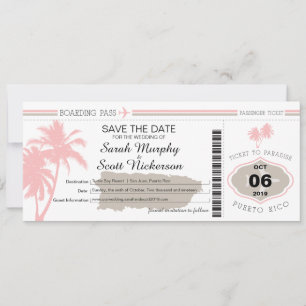Save the Date Boarding Pass to Puerto Rico