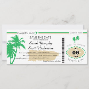 Save the Date Boarding Pass to Puerto Rico