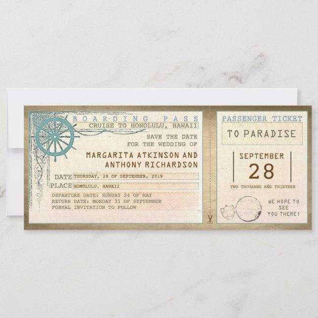 save the date boarding pass-vintage tickets (Front)