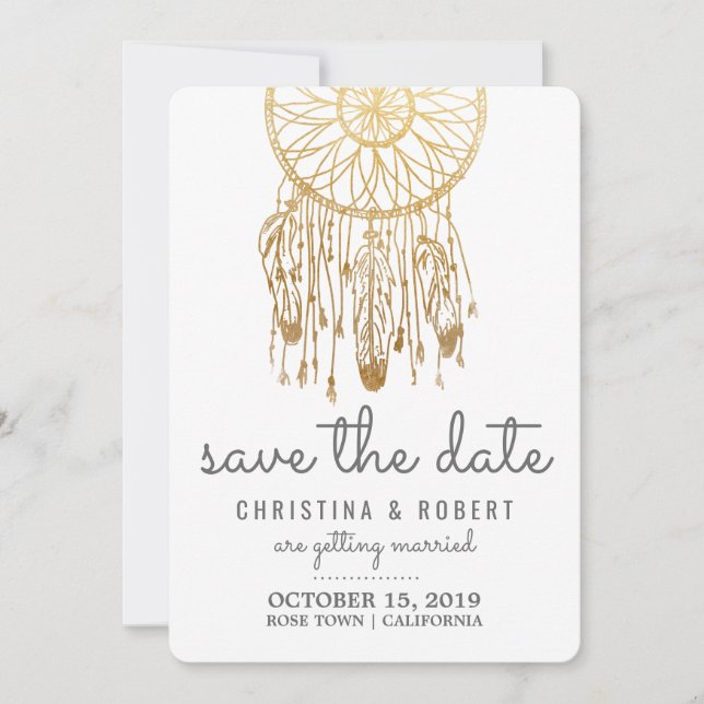 Save The Date Bohemian Dreamcatcher Faux Gold Foil (Front)