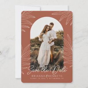 Save the Date Boho Arch Photo on Botanical  Invitation
