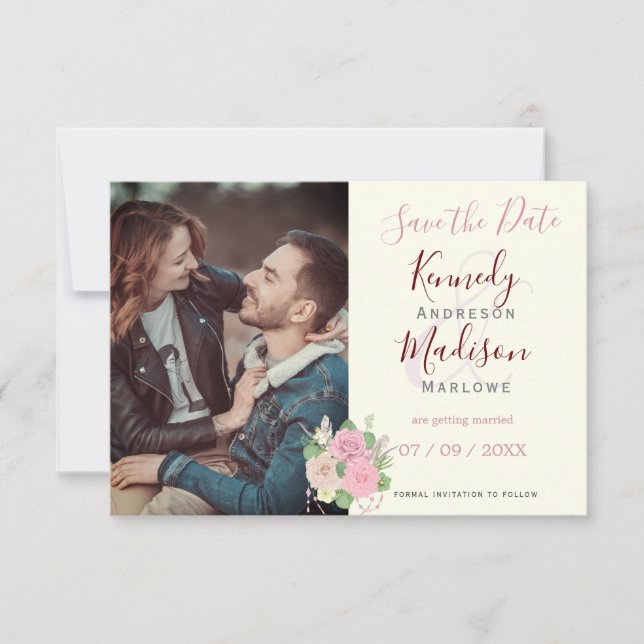 Save the Date Boho Floral Pink Postcard (Front)