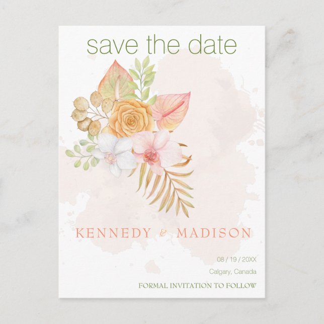 Save the Date Boho Floral Pink Postcard (Front)