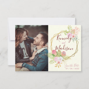 Save the Date Boho Floral Pink Postcard