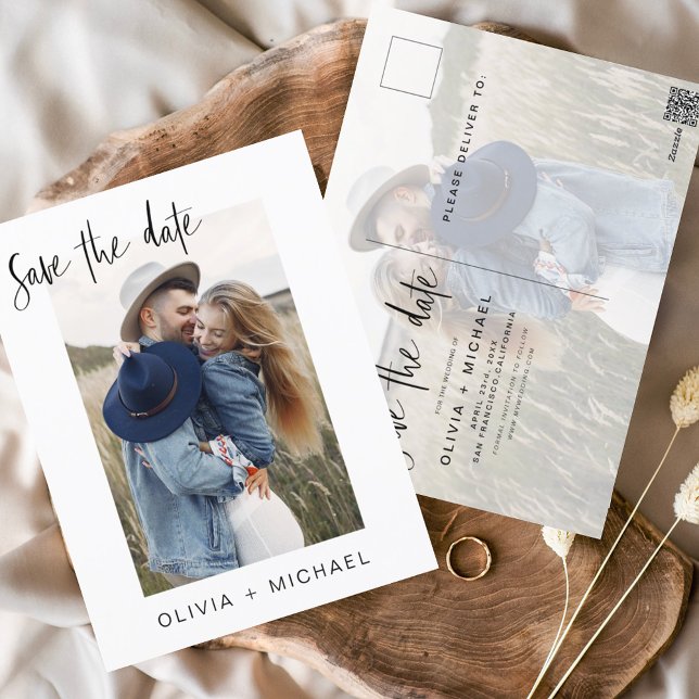 Save the Date Boho Minimalist Photo Modern Postcard (Creator Uploaded)