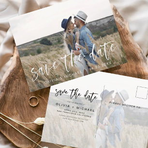 Save the Date Boho Minimalist Photo Modern Postcard
