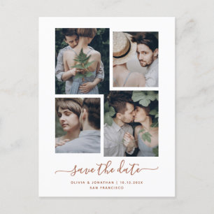 Save the Date   Boho Terracotta Four Photo Collage Postcard