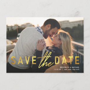 Save the Date Bold Gold Wedding Announcement