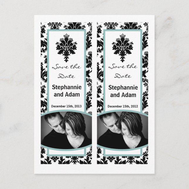 Save the Date Book Mark Favours Black Tiffan Damas Announcement Postcard (Front)
