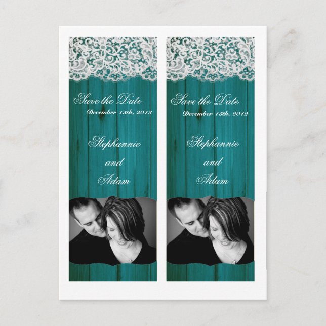 Save the Date Book Mark Favours Distressed Teal Wo Announcement Postcard (Front)