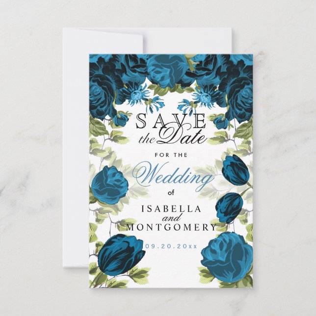 Save the Date Botanical Blue Floral (Front)