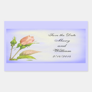 Save the Date Botanical Pink Rosebud Rectangular Sticker