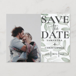 Save the Date Botanical Sage Green Photo Wedding A Announcement Postcard