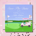 Save The Date Bridal Golf Bridal Shower Brunch<br><div class="desc">This golf-themed bridal shower save the date is crafted with the bride-to-be at the heart of its design. It features a heart-shaped putting green and a flag pin fluttering in the breeze, emblazoned with the words "Bride to Be." The golf cart is festively adorned with champagne, gifts, a tiara, and...</div>