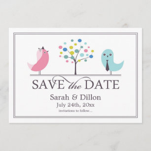 Save The Date Bride and Groom Birds Flat Card
