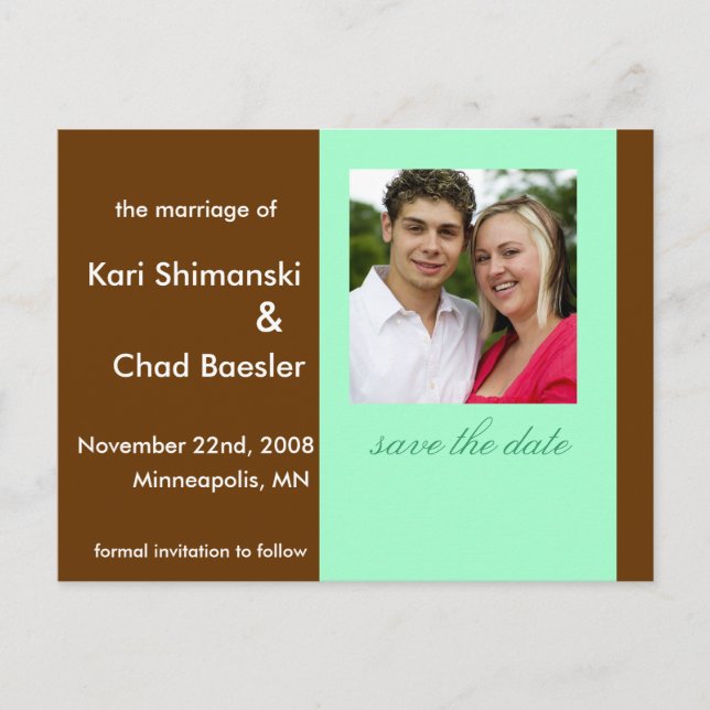 Save the date brown announcement postcard (Front)
