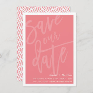 SAVE THE DATE brush lettered script coral pink Invitation