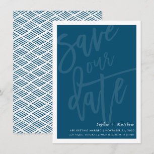 SAVE THE DATE brush lettered script dark navy blue Invitation