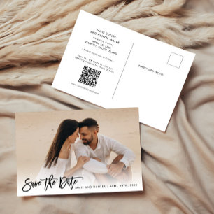 Save the Date Brush Script Photo Announcement Postcard