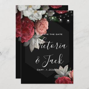 save the date Burgundy floral string light Invitation
