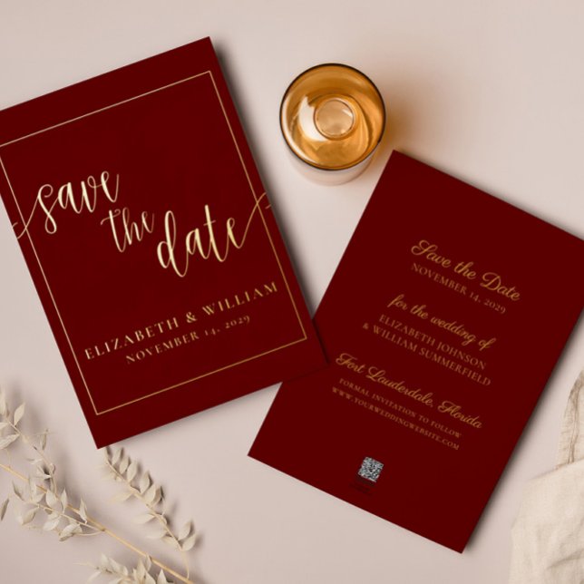 Save The Date Burgundy Foil Wedding Announcement (Creator Uploaded)