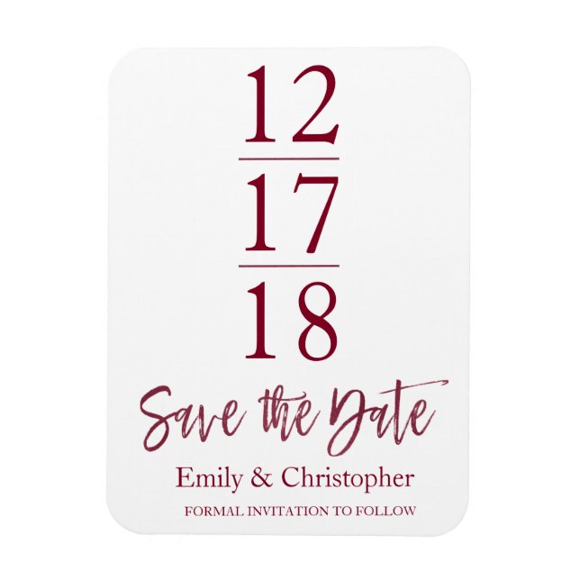 Save the Date Burgundy Marsala Modern Script Magnet (Vertical)