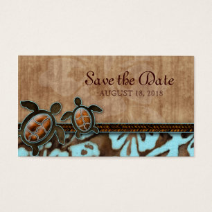 Save the Date Business Card Turtles Brown Blue