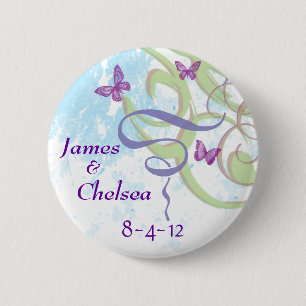 Save The Date Butterflies and Swirls Round Pin