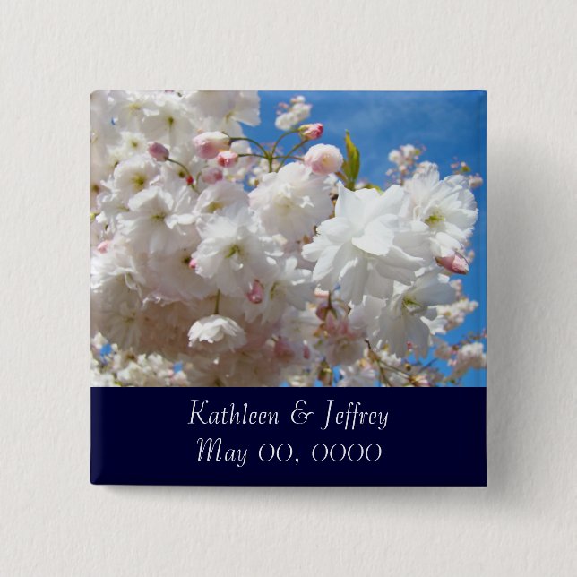 Save the Date! buttons Blossoms Bride Groom Names (Front)