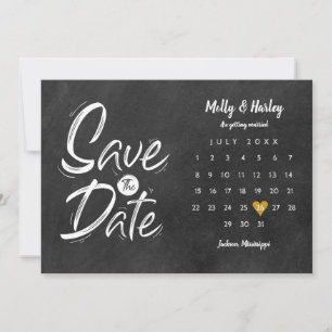 Save the Date Calendar Gold Heart Chalkboard