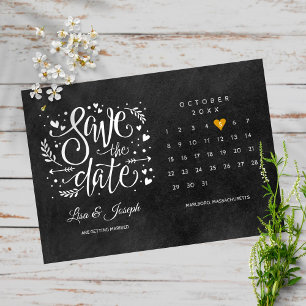 Save the Date Calendar Gold Heart Chalkboard Postcard